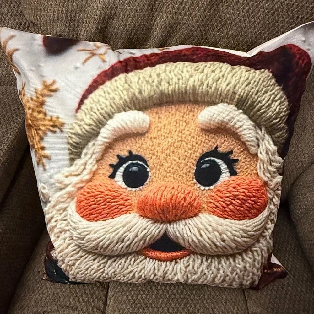 Two Festive double Sided Santa Claus Holiday Pillows